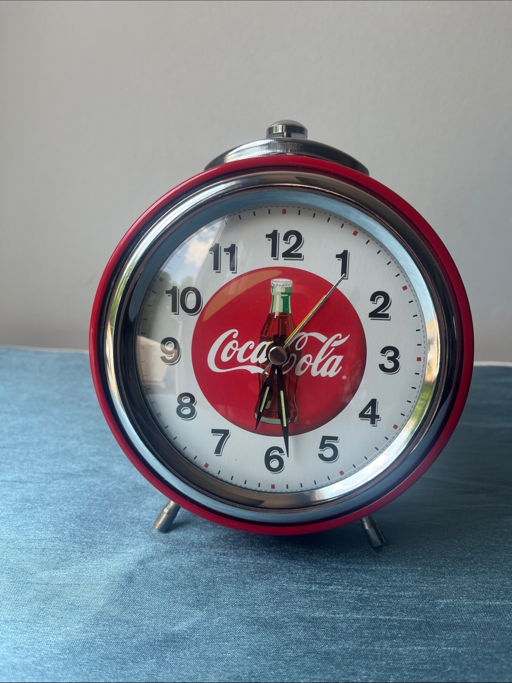 Vintage Coca-Cola Retro Metal Alarm Clock Red & Chrome WORKING